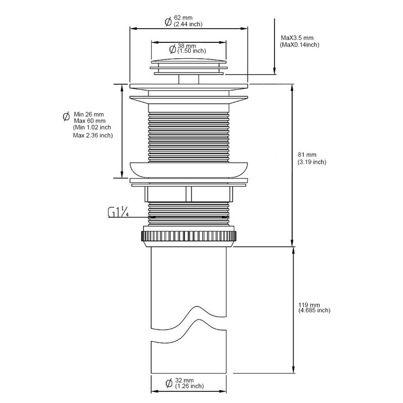 Bathroom Sink Pop Up Drain Assembly Without Overflow Fits 1.57