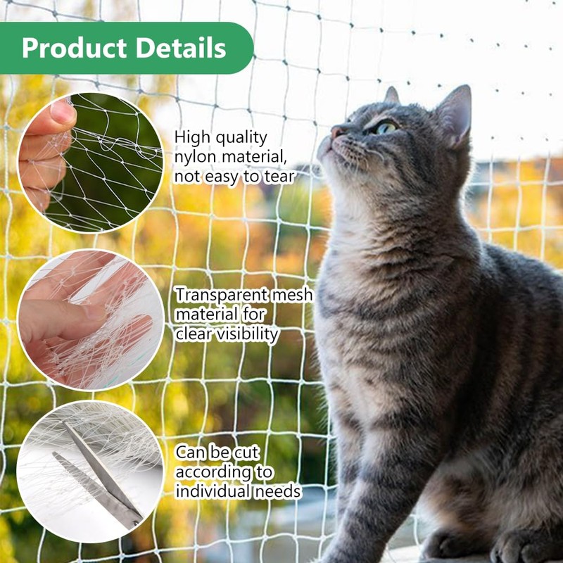 Orixo Transparent Cat Net, 5 x 5 m, No Drilling,