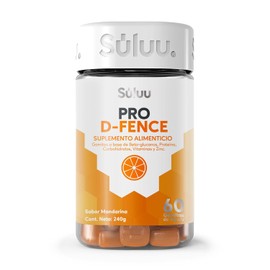 Súluu Pro D-Fence | Gomitas Vitaminadas | Multivitaminico para toda la Familia | 60 Gomitas | Sabor Mandarina | Vitamina C, Vitamina A, Vitamina D3, Zinc y Beta-glucanos | Sin Gluten