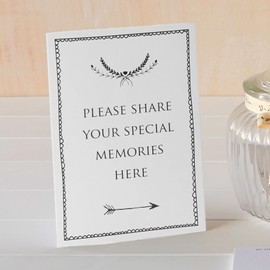 ANGEL & DOVE Set of 2 Funeral Memory Table Signs (White) - for Condolence Book, Memorial, Celebration of Life