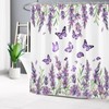 MEUNEAR Purple Floral Shower Curtain Purple Lavender and Butterfly on