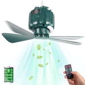 DUKUSEEK Tent Ceiling Fans for Camping, 10400mAH Large Capacity Portable Hanging Tent Fans with Light and Remote Control, USB Battery Operated Camping Fan for Canopy Tent Beach army green