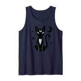 Gothic Witchy Black Cat with Moon Mystical Stars Night Art Tank Top