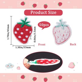 GORGECRAFT 50Pcs Strawberry Embroidered Patches Embroidery Cloth Iron on Patches Mini Cute Red Fruit Applique Patches for Women Sewing DIY Clothes Jackets Dress Jeans Hat Backpacks