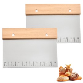 Dewocke Set of 2 Dough Scrapers and Dough Cutter Made of High-Quality Stainless Steel, Practical Baking Tool with Wooden Handle and Scale for Cakes and Pizza, Ideal for Home and Professional Kitchens
