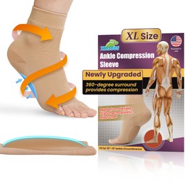 TASZOOS Ankle Brace for Sprained Ankle, Elastic Ankle Compression Sleeve with Arch Support - Ankle Compression Sleeve for Running, Achilles Tendonitis Brace for Plantar Fasciitis, Swelling - XL, Beige