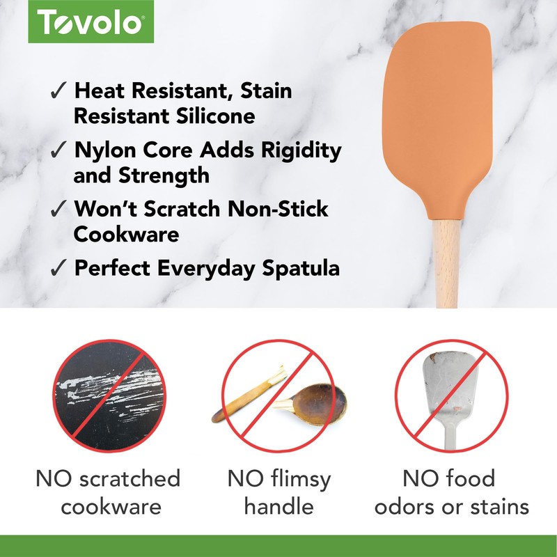 Tovolo Silicone Spatula Wooden Handle for Cooking Baking Mixing, Heat