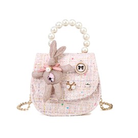 ZWI-player Little Girls Princess Purses Cute Crown Crossbody Bag Handbag with Pearl Handle for Kids Toddler (rabbit-bag-pink)