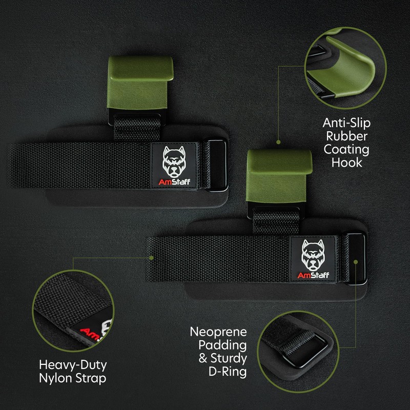 AmStaff Fitness Weight Lifting Hooks (Pair) - Gym Wrist Straps