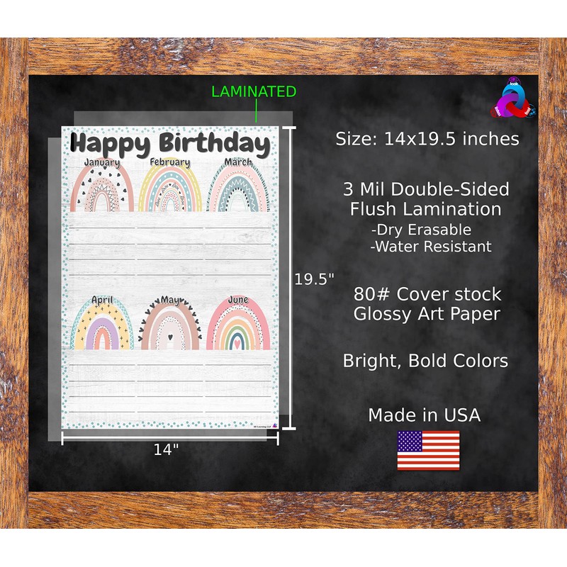 Boho Rainbow Birthday Charts- Laminated 14x19.5 - Classroom Posters and