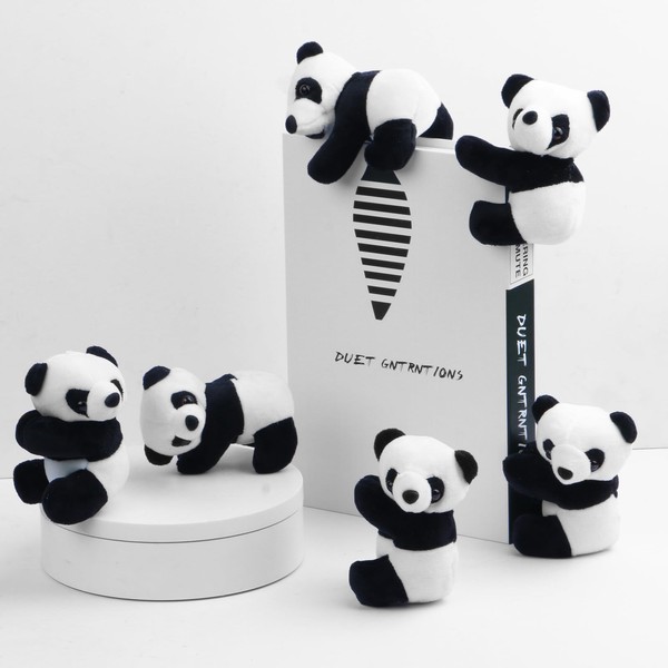Finger Panda Plush,Panda Party Favors,Cute Panda Dolls Ornament,Mini Panda Clip Toys,Adorable Stress Relief Toys with Innovative Clamp Design,6 Pcs Fidget Toys Panda Party Decorations