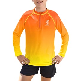 BesserBay Boys' Long-Sleeved Stand-Up Collar UV Shirt 1/4 Zip Rash Guard UPF 50+ Children 110-150, Orange & Yellow