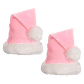 Beistle Unisex Plush Light Pink Santa Hat with White Trim – Christmas Themed Cap, Dress-Up Costume Accessory, Winter Party Supplies, Kris Kringle Holiday Headwear, Seasonal Festival