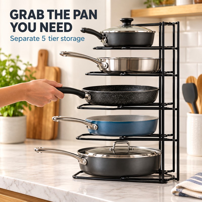 2 Pack Heavy Duty 5 Tier Pot and Pan Organizer