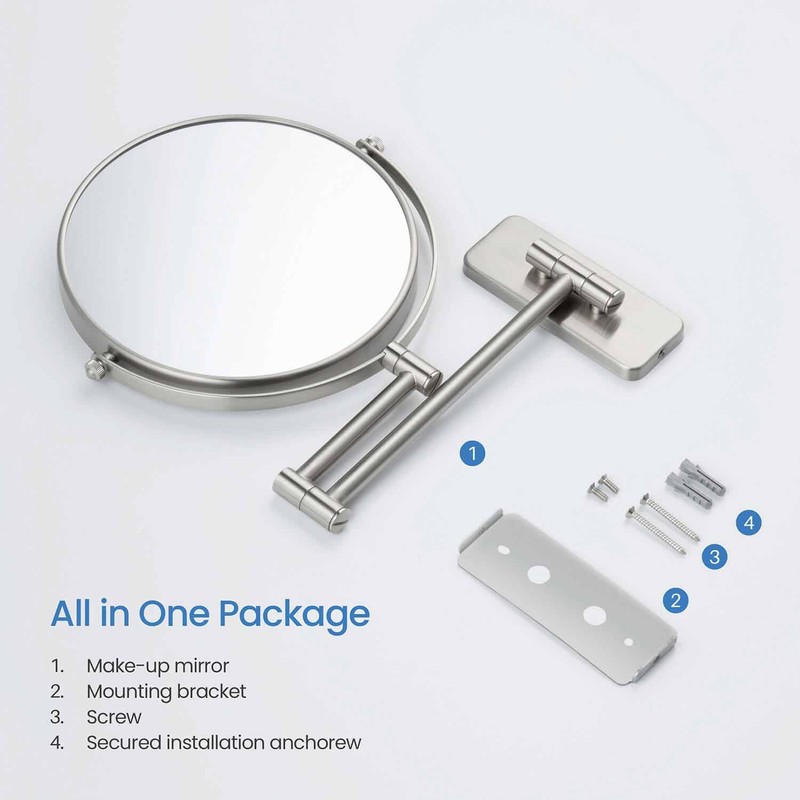 KIBI Circular Wall Mount Makeup Mirror, Dual-Sided 1x/5x Magnifying Mirror