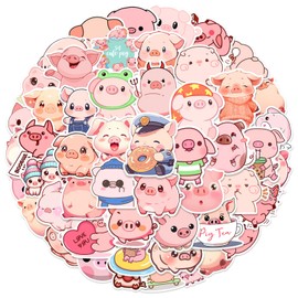 Pack of 50 Pink Pig Stickers for Fridge, Laptop, Bicycle, Luggage, Bumper, Motorcycle, Cute Animal Vinyl Stickers, Adult Girls Gift, Cartoon Pigs Aesthetic Graffiti Stickers