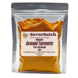 SavorSatch Ground Alleppey Turmeric – 5% Curcumin, High-Potency Spice with Deep Orange-Yellow Color, Certified Kosher, Premium Quality, 8 oz Resealable Pouch