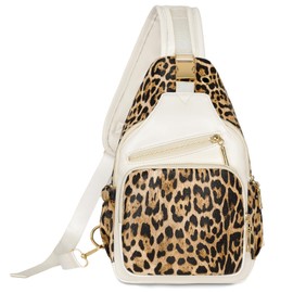 MYHOZEE Crossbody Bag for Women Trendy Sling Bag Large Fanny Pack Anti Theft Cross Body Bag Chest Purses for Men with Adjustable Guitar Strap and Leopard Print for Travel Hiking Cycling Beige