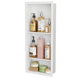 Giklux 3-Tier Stainless Steel Shower Niche Insert, 30'' * 12'' No Tile Needed Bathroom Niche for Shower Wall, Recessed Wall Cabinet Shelves for Drywall, Living Room, in Wall Shower Shelves, White