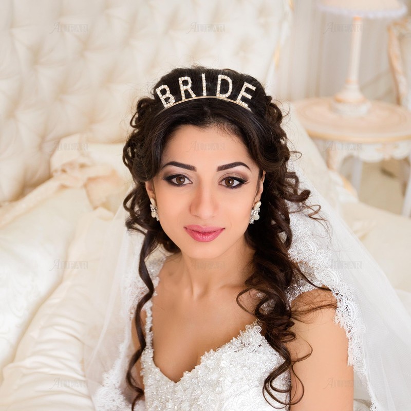 AUEAR, Rhinestone Bride Headband Elegant Crown Bachelorette Party Headbands (Golden