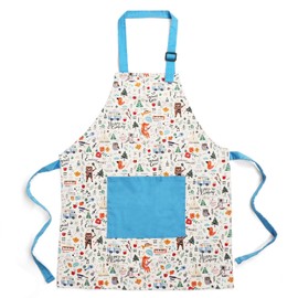 Jennice House Kids Apron and Chef Hat Set, Cute Children Baking Aprons for Boys and girls Cooking Artists Painting Gardening Aprons (Blue Animals, Large)