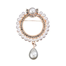 Brooch Jewelry For Women，Gold Tone Austria Rhinestone Crystal Brooch Pins Jewelry (Pearl Pendant)