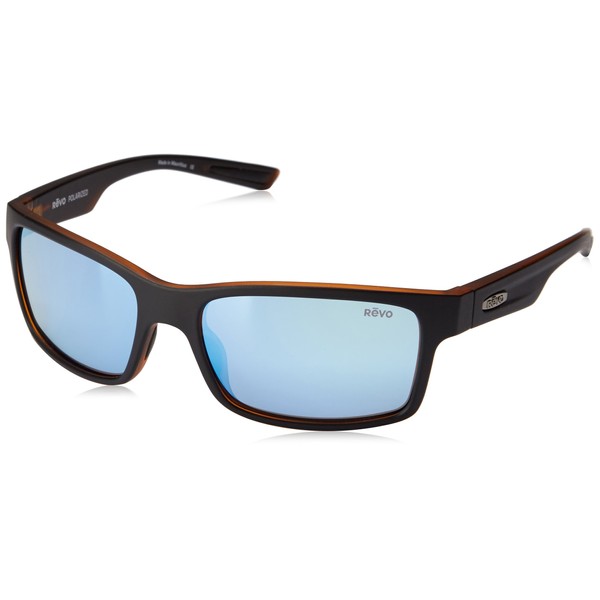 Revo Crawler: Polarized Filters UV, Performance Rectangle Rectangular Sunglasses, Matte Black Tortoise Frame with Blue Water Lens (RE 1027)