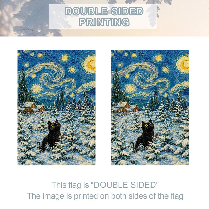 Christmas House Flag 28x40 Inch Large Winter Black Cat Farmhouse