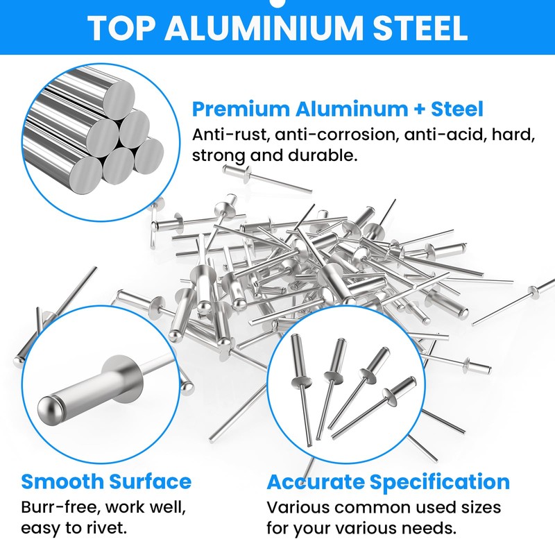 SDTC Tech 400pcs Sliver Pop Rivets Assortment Kit, 9 Sizes