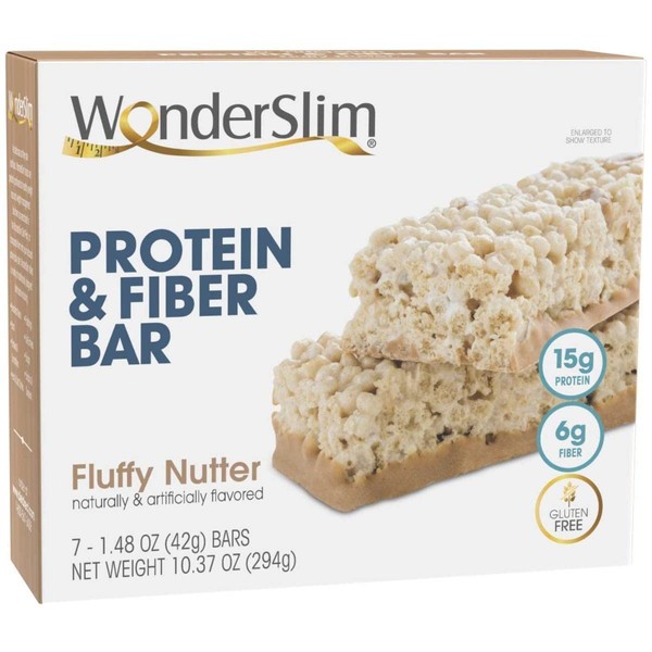 WonderSlim Protein & Fiber Bar, Fluffy Nutter, 15g Protein, 6g Fiber, Gluten Free (7ct)