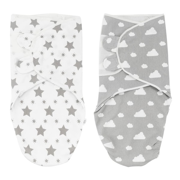 ZIGJOY Set of 2 Baby Sleeping Bags 100% Cotton Baby Swaddle Sleeping Bag 0-3 Months (Clouds and Stars)