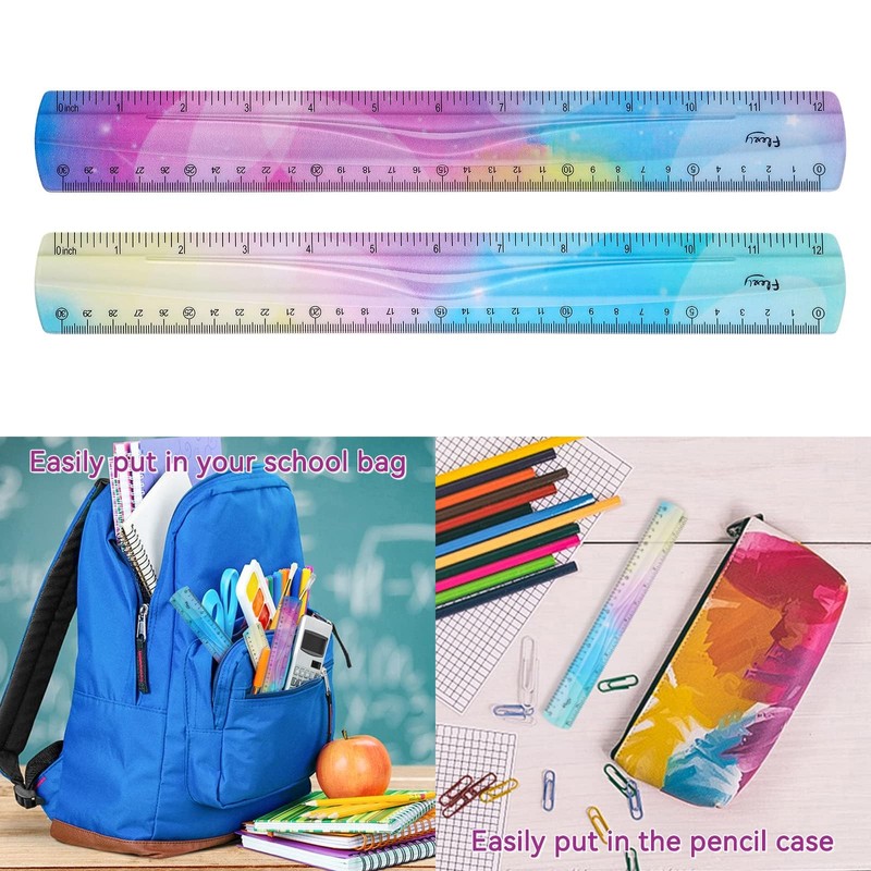 Amazleer 2 Pack Flexible Plastic Rulers 30cm/15cm, Unbreakable Bendable Shatterproof