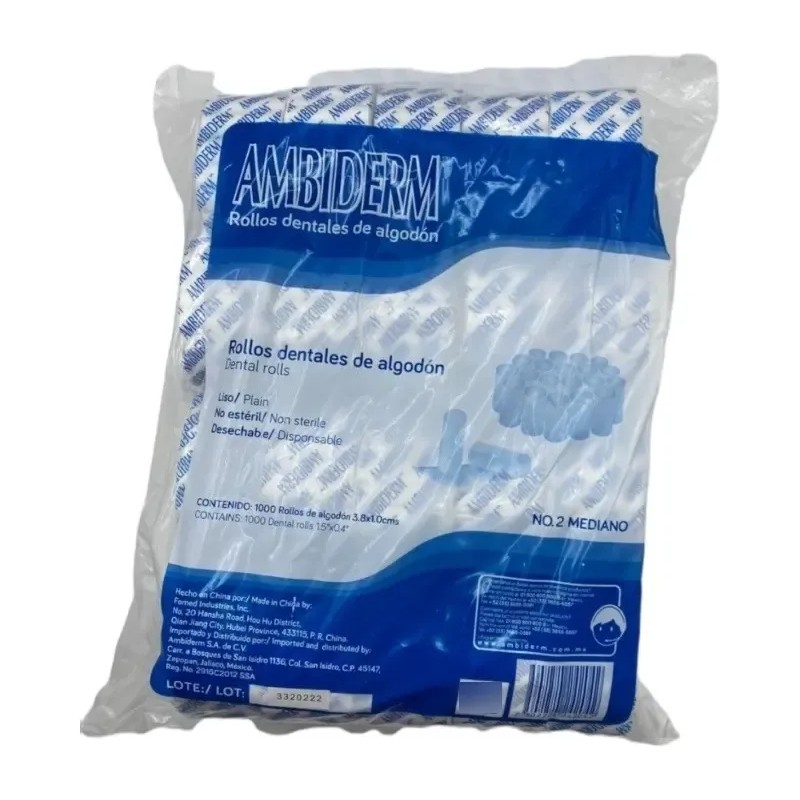 Rollo De Algodón Dental Ambiderm Bolsa 1000 Pzas
