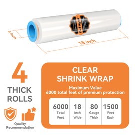 ADAYM Stretch Film Shrink Wrap Roll 18" x 1500' - Industrial Plastic Wrap for Moving, Heavy Duty 80 Gauge, 600% Stretch for Packing, Pallets, Shipping&Furniture Protection​-4 Rolls