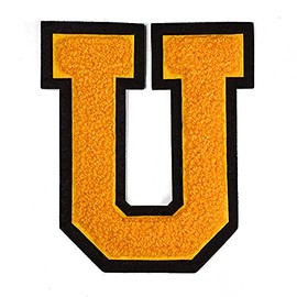 Letter U - Chenille Stitch Varsity Iron-On Patch 11.4cm Golden Yellow/Black