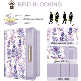 Passport Holder Cover Travel RFID Blocking Passport Cover Cute Flowers Passport Wallet with Elastic Band for Women, Lavender