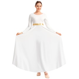 Sanmsoner Praise Dance Dress for Women Long Sleeve Liturgical Metallic Church Robe Worship Costume (238132-07-S)