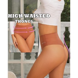 FINETOO Women Underwear High Waisted Thongs Tummy Control Seamless Thongs Shapewear No Show Panties 4 Pack S-3XL