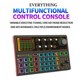 Docooler Sound Mixer Board, Sound Effect Board Set, Streaming Sound Card, LED Light Voice Changer Sound Card with Multiple Sound Effects - Podcast Equipment Bundle for Live Streaming / Laptop Computer