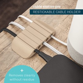Cable Station Pro Re-stickable Cable Holder and Identifier for HDMI, Media Center on Desk Tables- Writable Beige