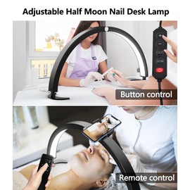yAyusi Half Moon Light for Nail Desk with Phone Holder, 29In 40W Nail Tech Light, Nail Table Lamp with Wire Controller & Remote, 7 Color Modes, 10 Brightness for Beauty/Eyelashes/Tattoos/Crafts