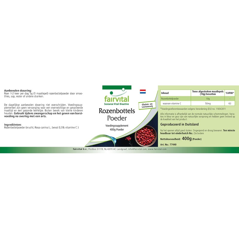Fairvital Rosehip Powder 400 g - 100% Pure without Additives
