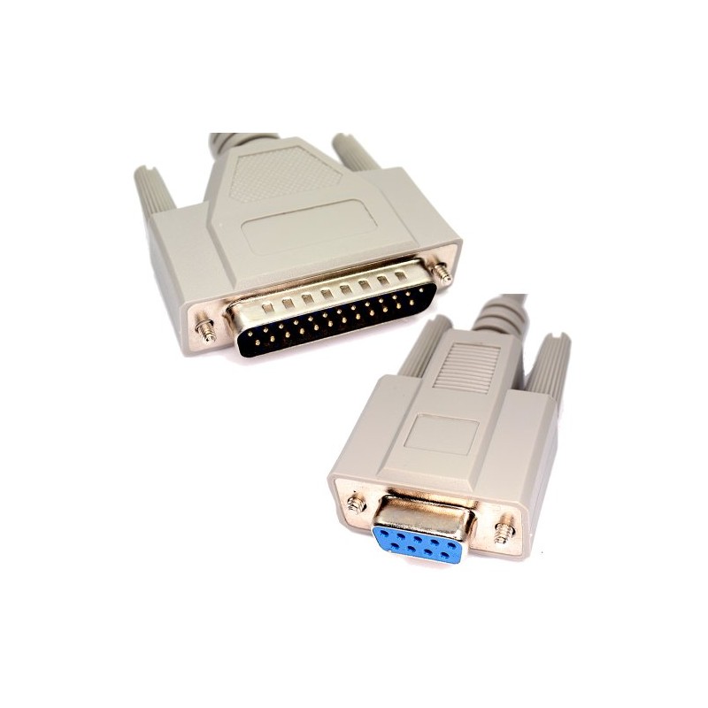 kenable Serial RS232 Modem Cable - DB9F to DB25M 2m