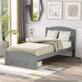 Twin Bed Frame with Drawers,Twin Size Bed Frame with Storage, Wood Platform Twin Bed Frame with Headboard for Kids, Guest Room,Gray