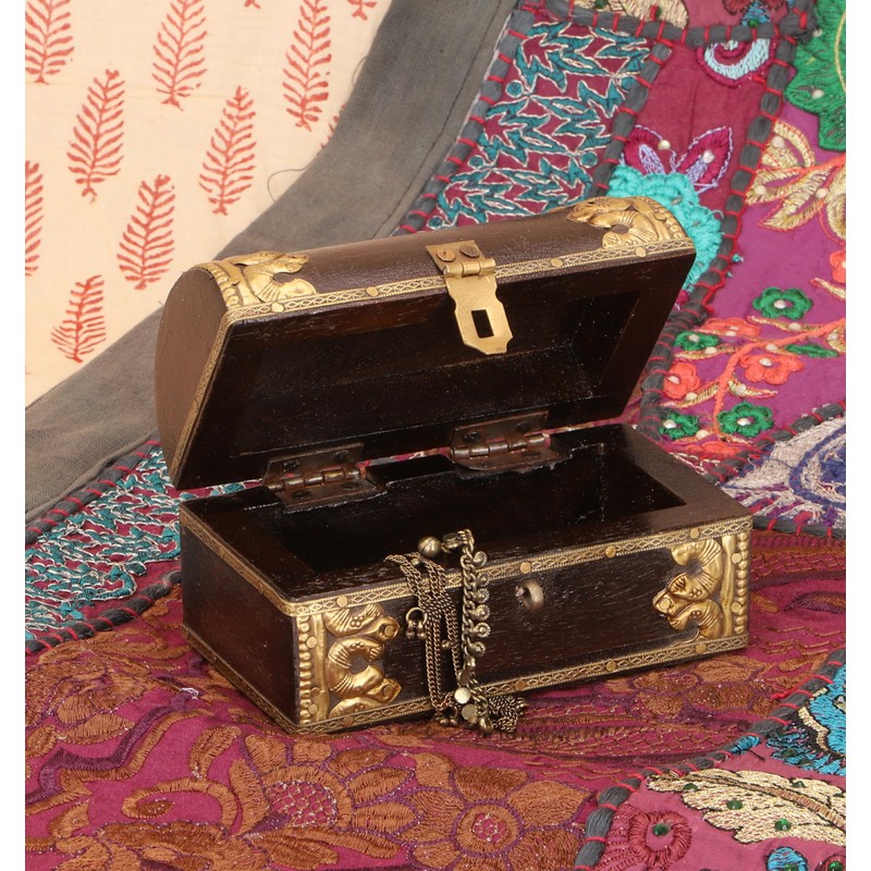 GURU SHOP Rustic semi-circular small treasure chest, wooden box, jewellery