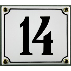 Enamel House Number Sign – Choose Your Number – Numbers 1 to 30 Available – White/Black 12 x 12 cm and 12 x 14 cm House Number Sign Weatherproof and Non-fading (14 White/Black 12 x 14 cm)