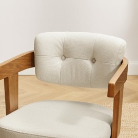 Zouron Wooden Desk Chair, Mid Century Modern Office Chair No Wheels, Upholstered Accent Armchair with Wood Legs for Living Room, 1 Pcs, Off White