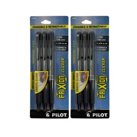 New (2) Pilot FriXion Ball Clicker Erasable Gray Barrel Pen, Extra Fine, 0.5 mm, Black Gel Ink, 3 Pack (14288)