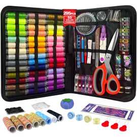 Sewing Kit for Adults,50 Color Thread Kit,295PCS Professional Sewing Supplies,Contains Thread,Ergonomic Scissors,Needles and More,Mini Sewing Kit for Beginners,Travel,Home,School and DIY Gift