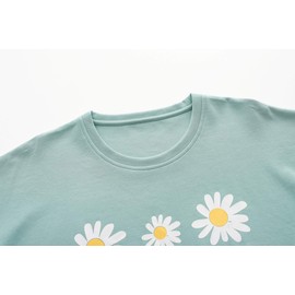 Vopmocld Big Girls' Short Sleeve Long Pants Pajama Sets 2PCS Cartoon Pattern & Letters Printed Sleepwear Lounge for Teens, Floral-Green, 18